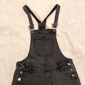 Distressed Black Overall Shorts